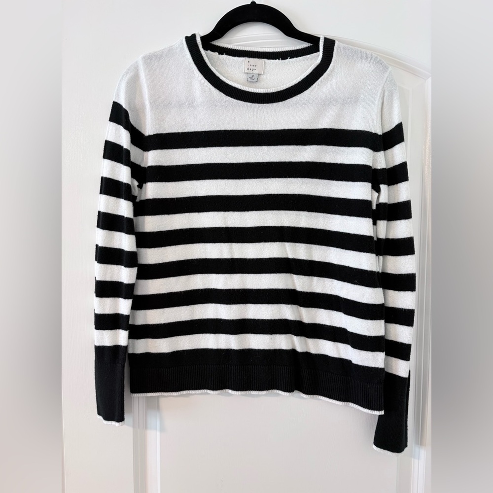 a new day Classic Black and White Striped Sweater